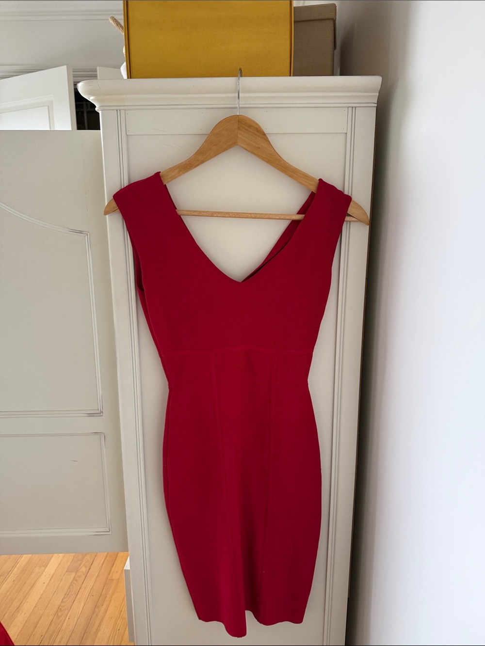BCBGMaxazria Classic Red V-Neck Sheath Dress